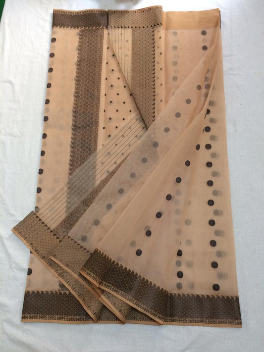 Light Brown Chanderi Silk Saree With Black Zari Border- CSH052