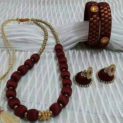 Brown Color Silk Thread Jewellery Set