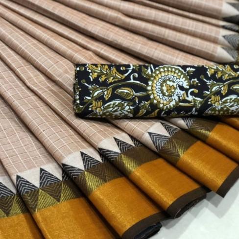 Checkered Diamond Border Chettinad Saree-CS705