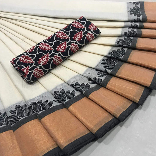 Winter Frost Chettinad Cotton Saree with Kalamkari Blouse-002