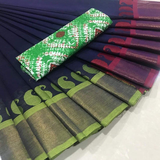 Chettinad Cotton Saree with Kalamkari Blouse-003
