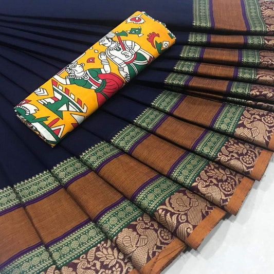 Chettinad Cotton Saree with Kalamkari Blouse-010
