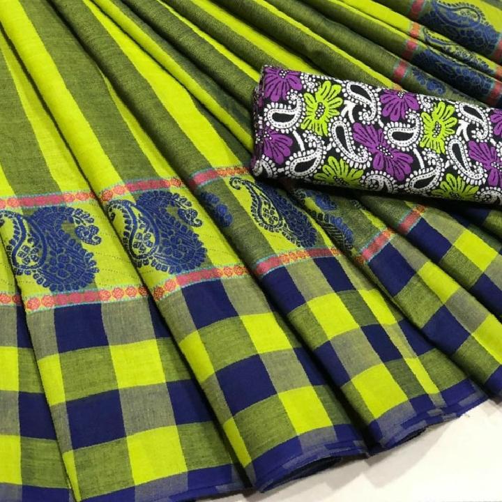 Pure Cotton Saree with Checkered Borders -CSH020