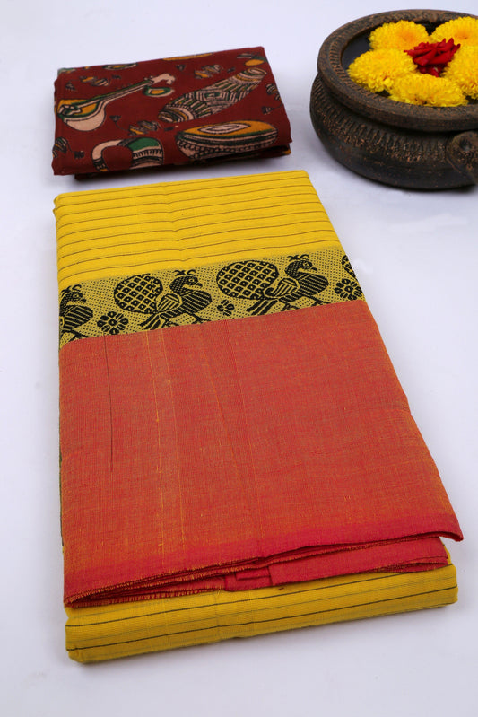 Chettinad Cotton Saree with Kalamkari Blouse-CHEDS033