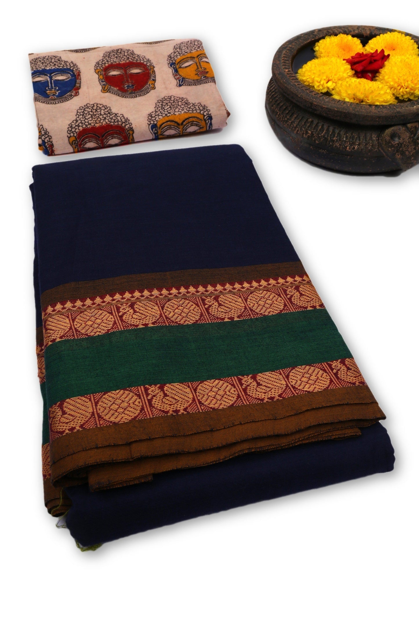 Chettinad Cotton Saree with Kalamkari Blouse-CHEDS035