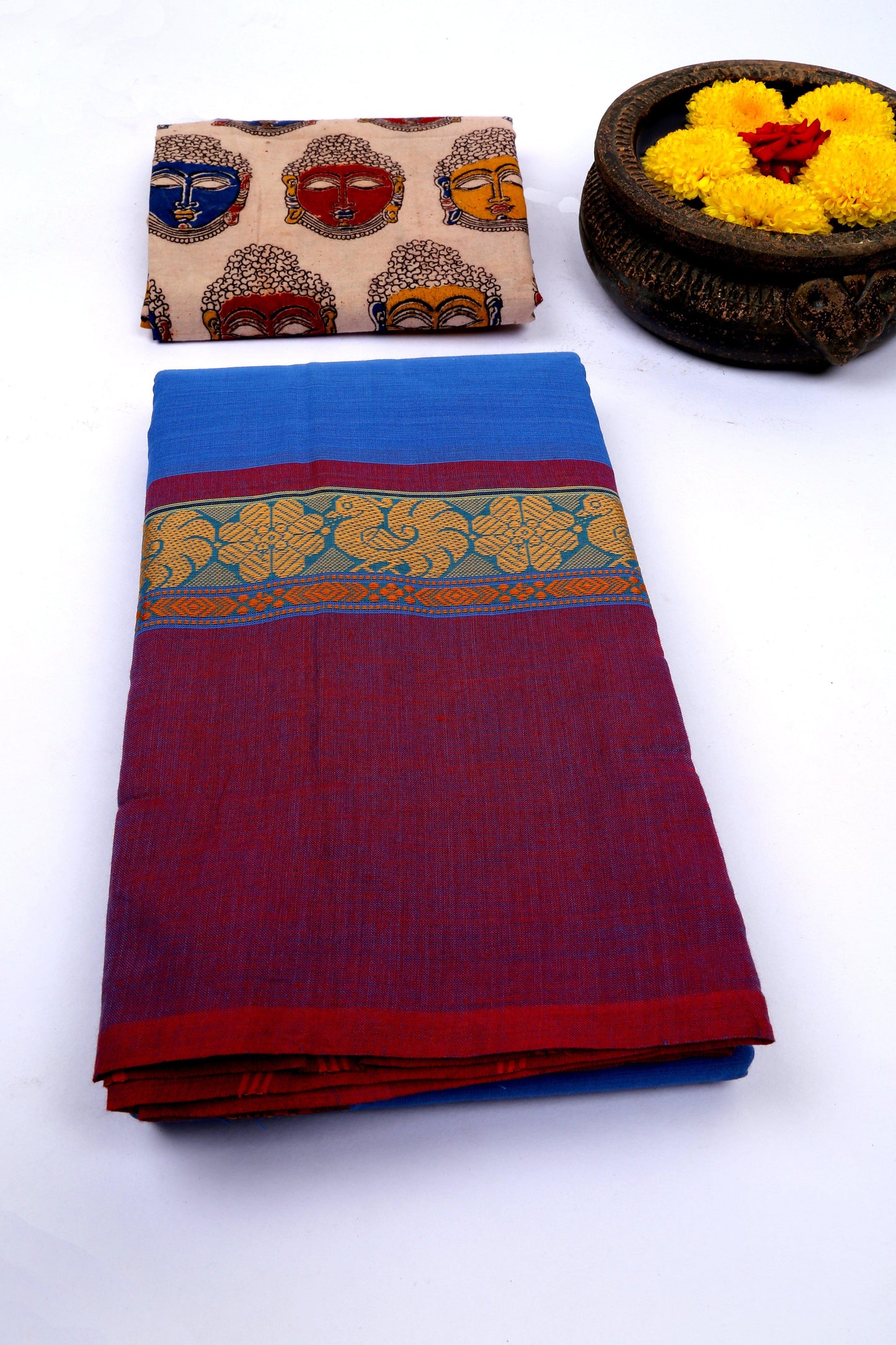 Chettinad Cotton Saree with Kalamkari Blouse-CHEDS037
