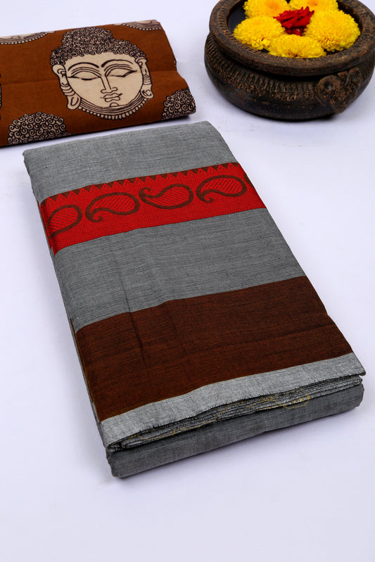 Chettinad Cotton Saree with Kalamkari Blouse-CHEDS038