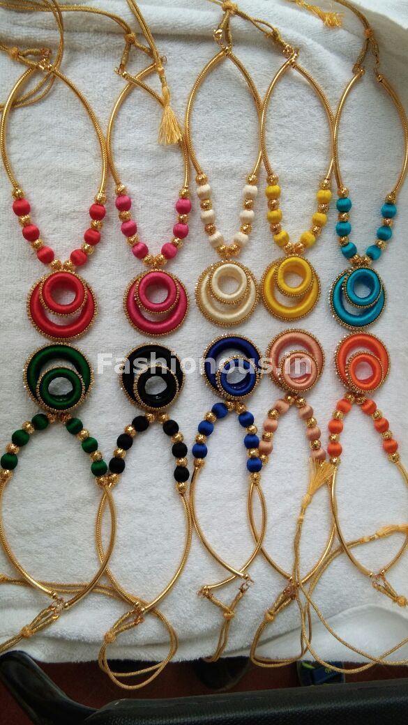 Colorful Chandbali Pendant Silk Thread Jewellery Set-STJS-007