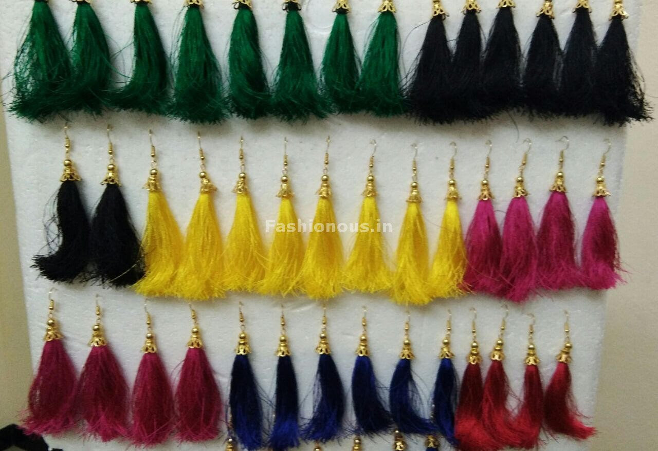 Colorful Long Tassel Silk Thread Earrings-STJH-051