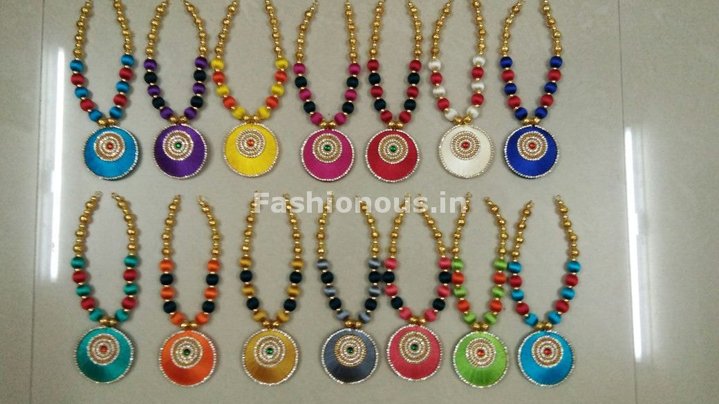 Colorful Round Pendant Silk Thread Jewellery Set-STJS-006