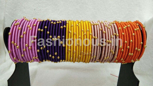 Colorfull Golden Beaded Silk Thread Bangle Set-STJSW-029