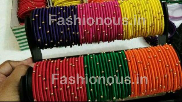 Colorful Golden Beaded Silk Thread Bangle Set