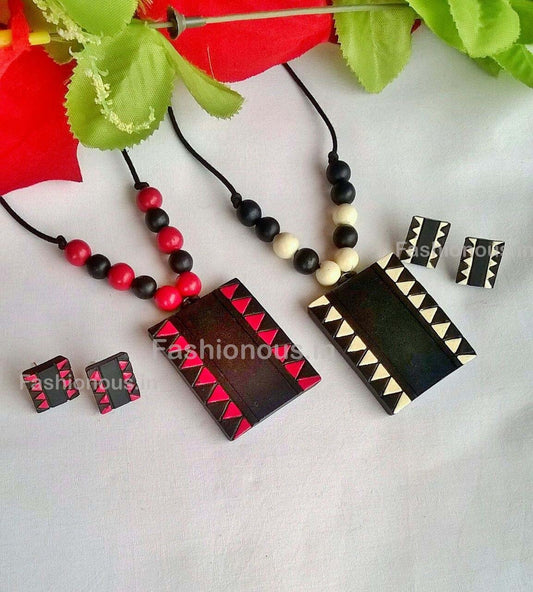 Colorfull Rectangular Terracotta Pendant Set-TJS-053
