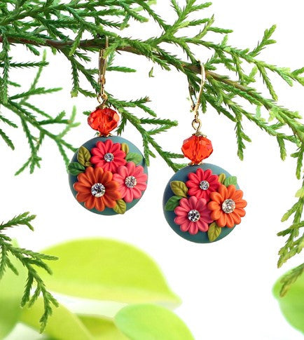 Colourful Flower Round Polymer Clay Danglers