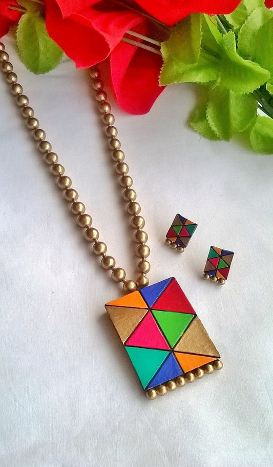 Multicolour Rectangular Terracotta Jewellery Set