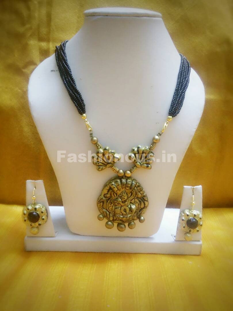 Combo of Antique Designs with Black Beaded Rope Polymer Clay Jewellery Set