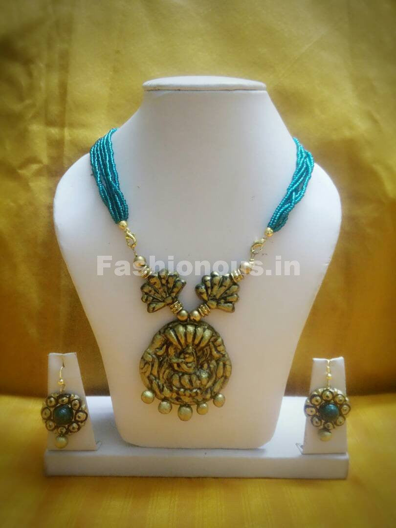 Combo of Antique Designs with Turquoise Beaded Rope Polymer Clay Jewellery Set