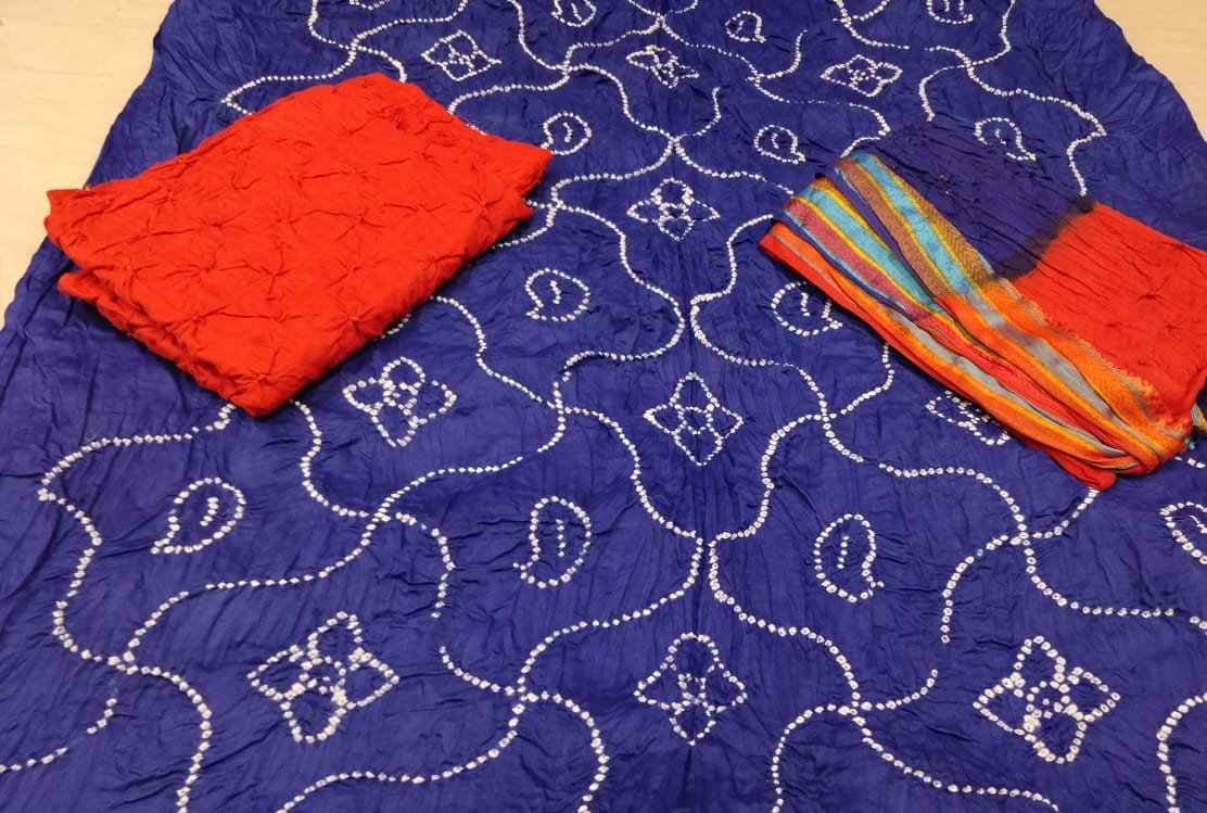 Blueberry Magic Cotton Satin Dress Material CSDM001 Blue &red simple printed salwar