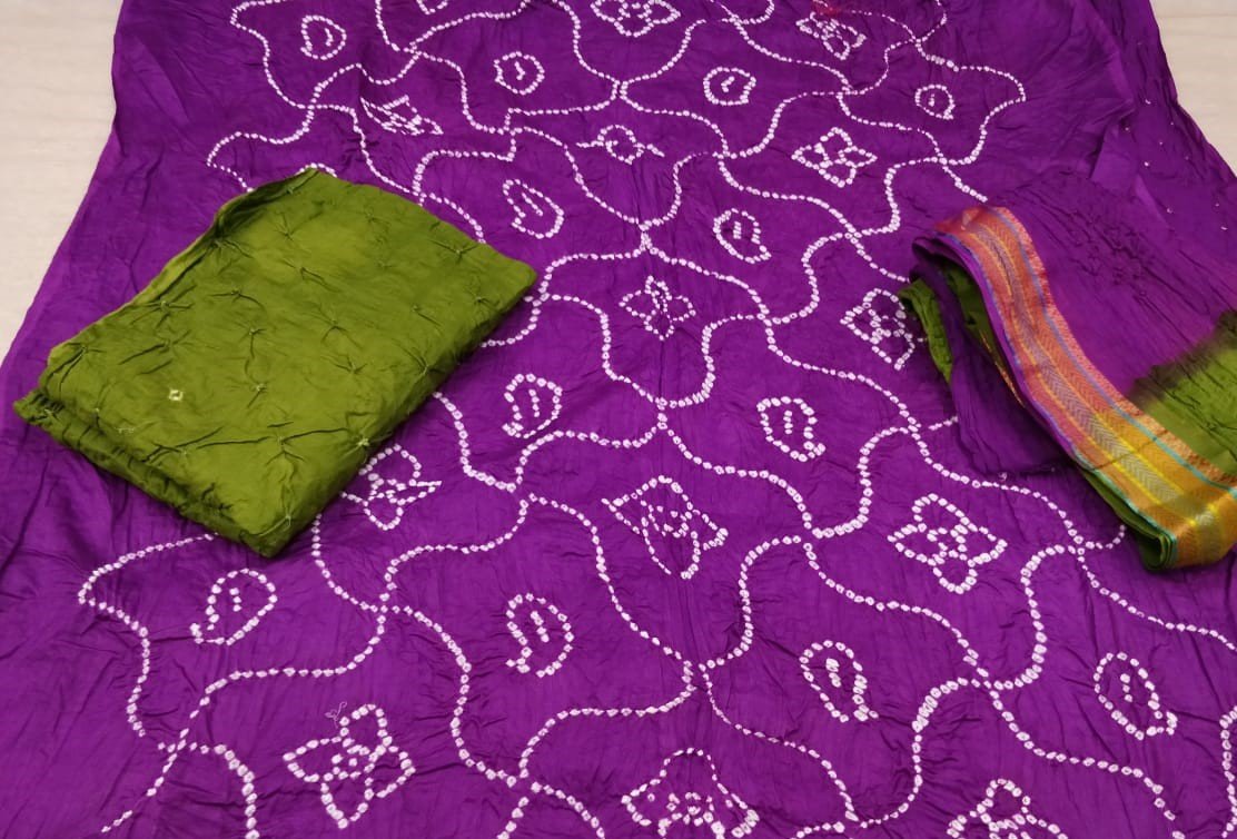 Salvia Soft Cotton Satin Dress Material CSDM002 Purple &green combo salwar set