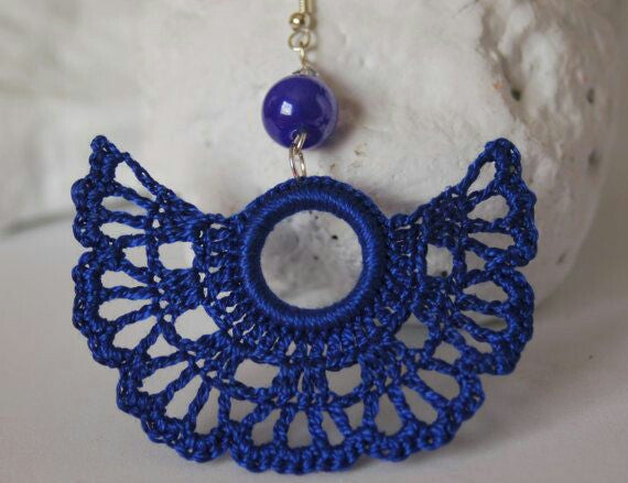 Blue Color Half Moon Floral Traditional Statement Crochet Earring Sets
