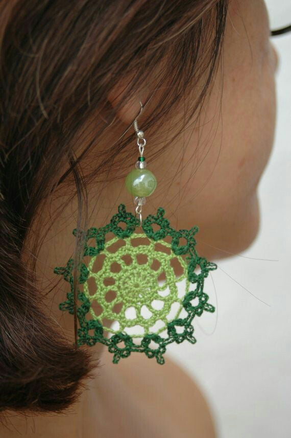 Green Color Floral Traditional Statement Crochet Earring Sets