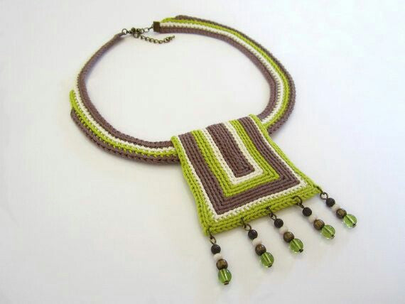 Handmade Pendent Crochet Jewellery Set in Green  Color