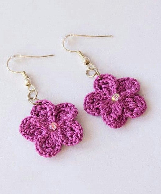 Hot Pink Color Floral Traditional Statement Crochet Earring Sets