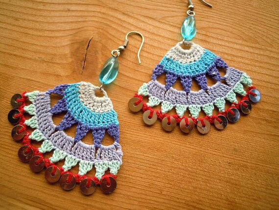 Multi Color Half Moon Floral Traditional Statement Crochet Earring Sets
