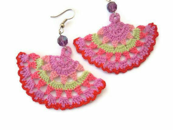 Multi Color Half Moon Floral Traditional Statement Crochet Earring Sets 