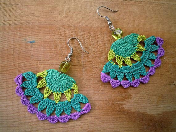 Multi Color Half Moon Floral Traditional Statement Crochet Earring Sets