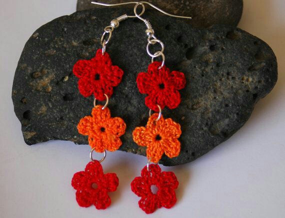 Red And Orange Color Floral in Loops Traditional Statement Crochet Earring Sets