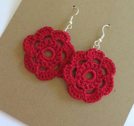 Red Color Floral Traditional Statement Crochet Earring Sets