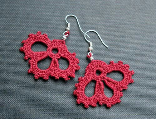 Red Color Half Moon Floral Traditional Statement Crochet Earring Sets 