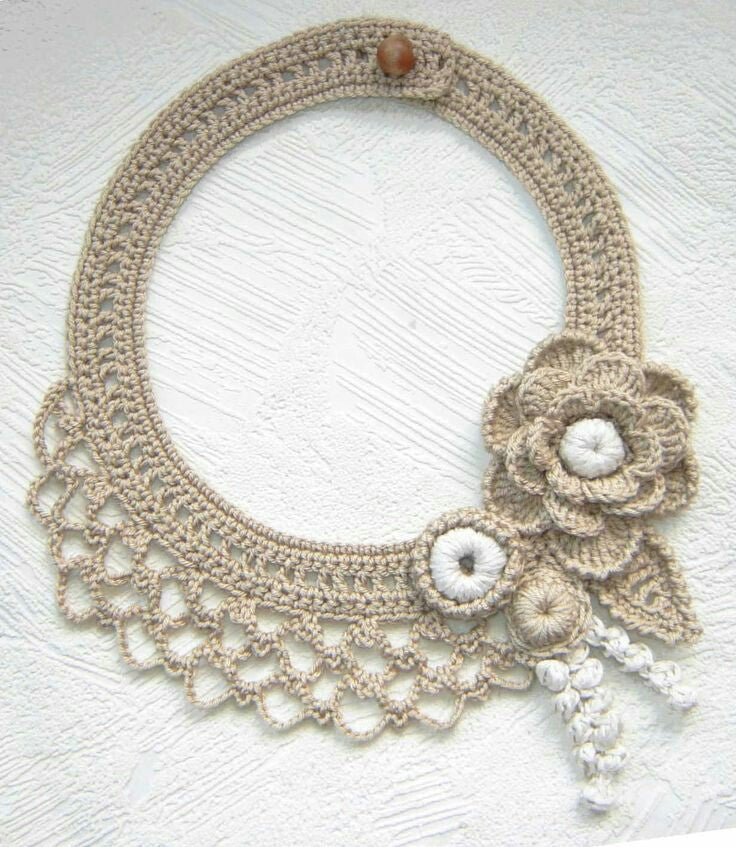Tribal Crochet Jewellery Set in Cream Color Floral Design