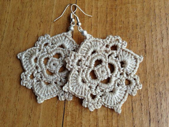 White Color Floral Traditional Statement Crochet Earring Sets