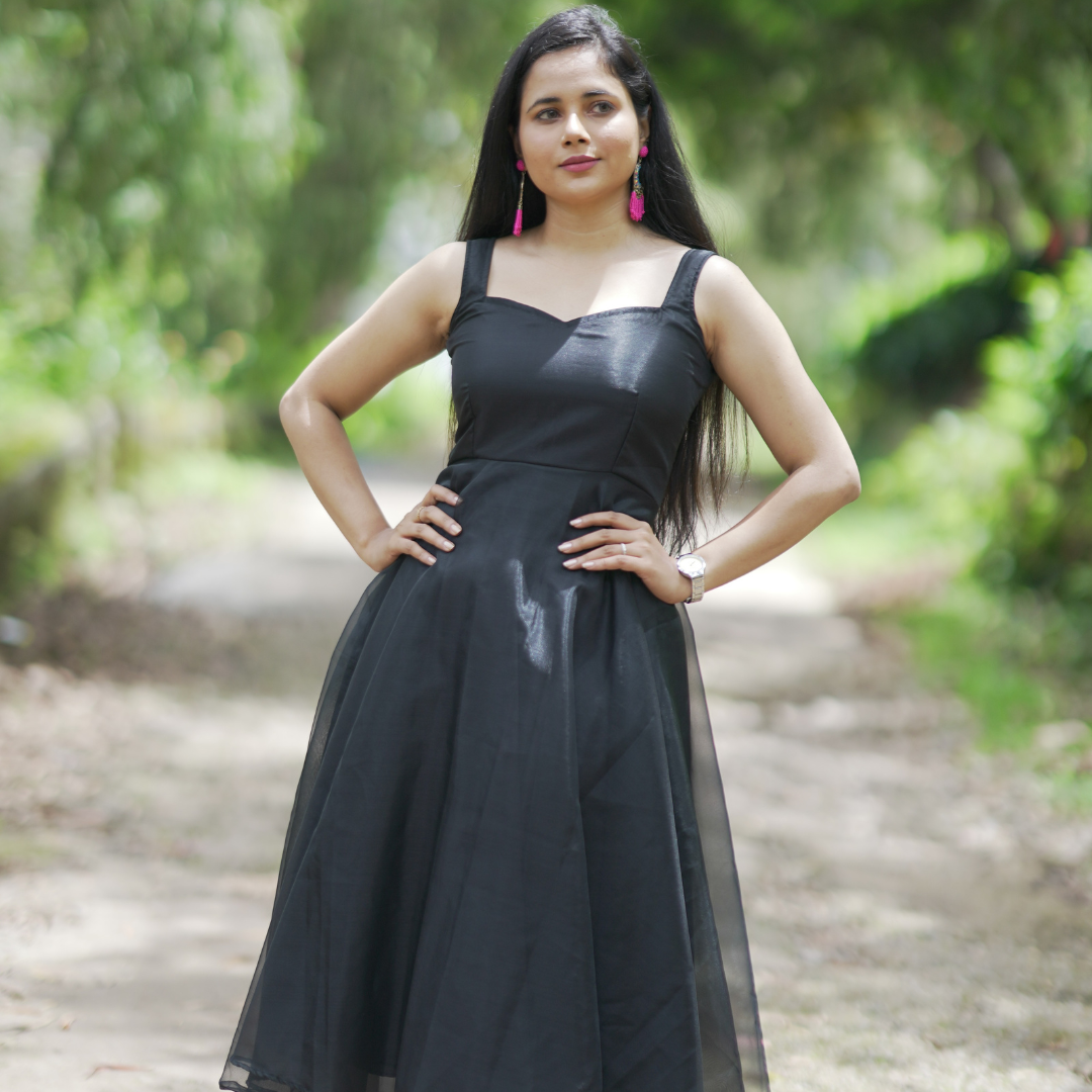 Enchanting Elegance Custom Made Black Knee Length Dress CSTMDS1006 Fashionous