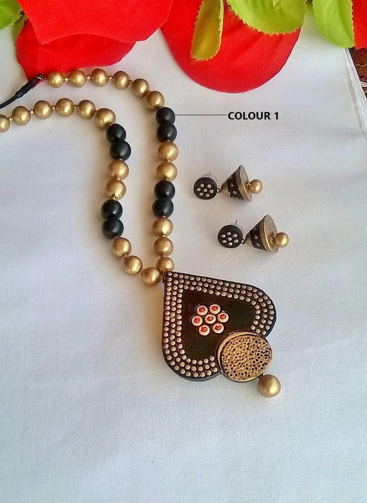 Dotted Heart Shape Terracotta Jewellery Set