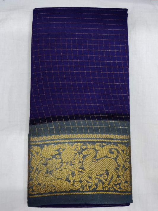 Dark Blue-Madurai Sungudi Sarees - Double side Jari Border