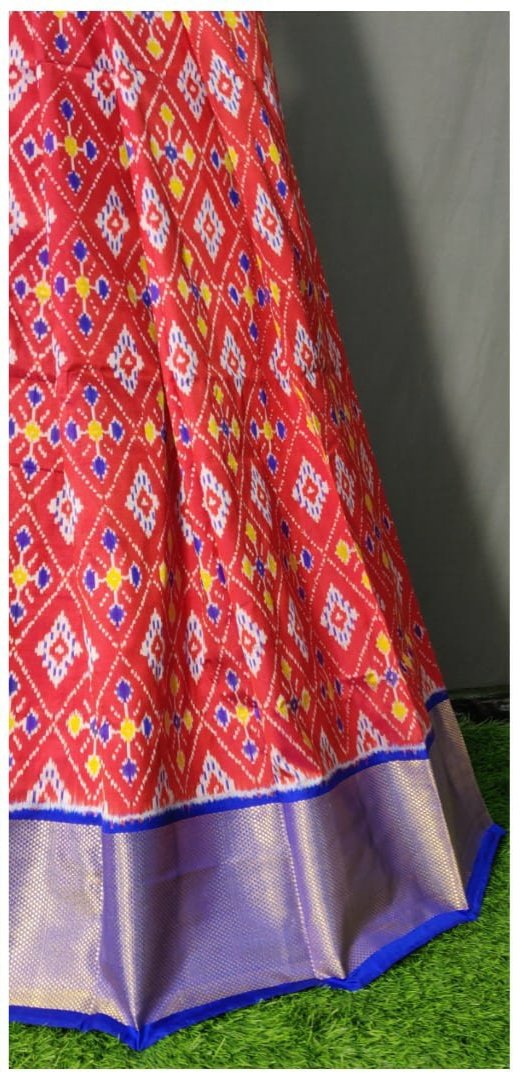 Dark Blue and Red Ikkat Pure Silk Lehenga