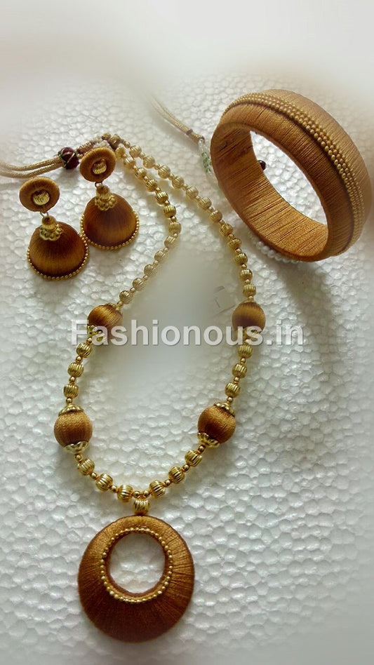 Dark Golden Silk Thread Jewellery Set