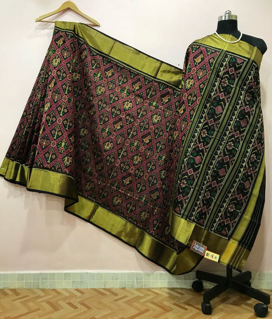 Dark Green Diamond Elephant Designed Patola Silk Saree-PPSRE-069