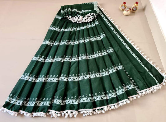 Dark Green Jaipuri Cotton Saree