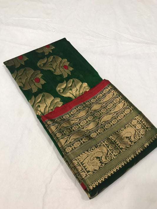 Dark Green Pure Katan Chanderi Silk Saree