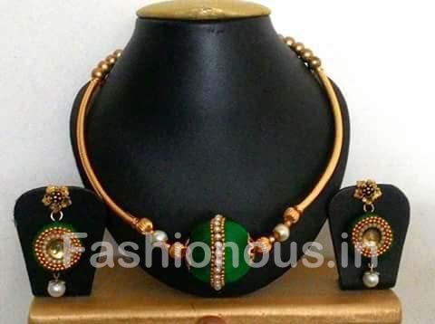 Dark Green Silk Thread Jewellery Set-STJSW-111