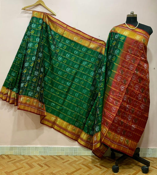Dark Green with Red Pallu Patola Silk Saree-PSS1805