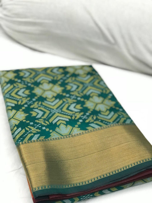 Dark Green with Rhombus Floral Banarasi Silk Saree-SRE-1107 green and red coloured partywear saree 