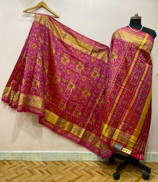 Dark Pink Elephant Motif Patola Silk Saree-PSS1005