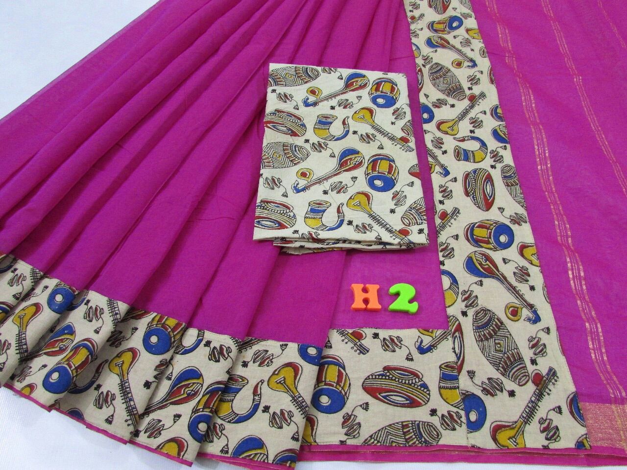 Dark Pink with Kalamkari Blouse Mercerized Silk Cotton Saree-SRE-764