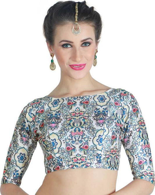 Elegant Blue Floral Printed Readymade Blouse