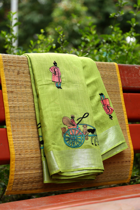 Embroidery Worked Linen Saree-LNSRE073 Light green coloured partywear saree